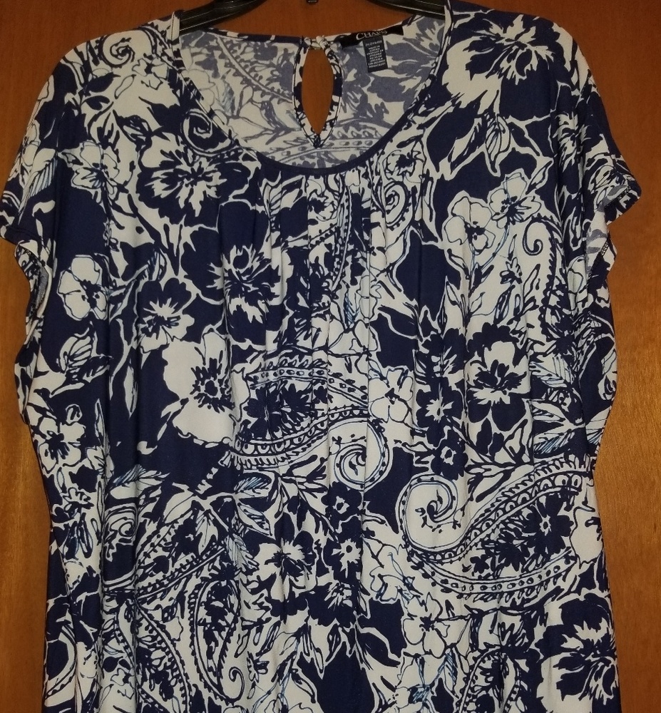 Chaps Navy and white floral blouse